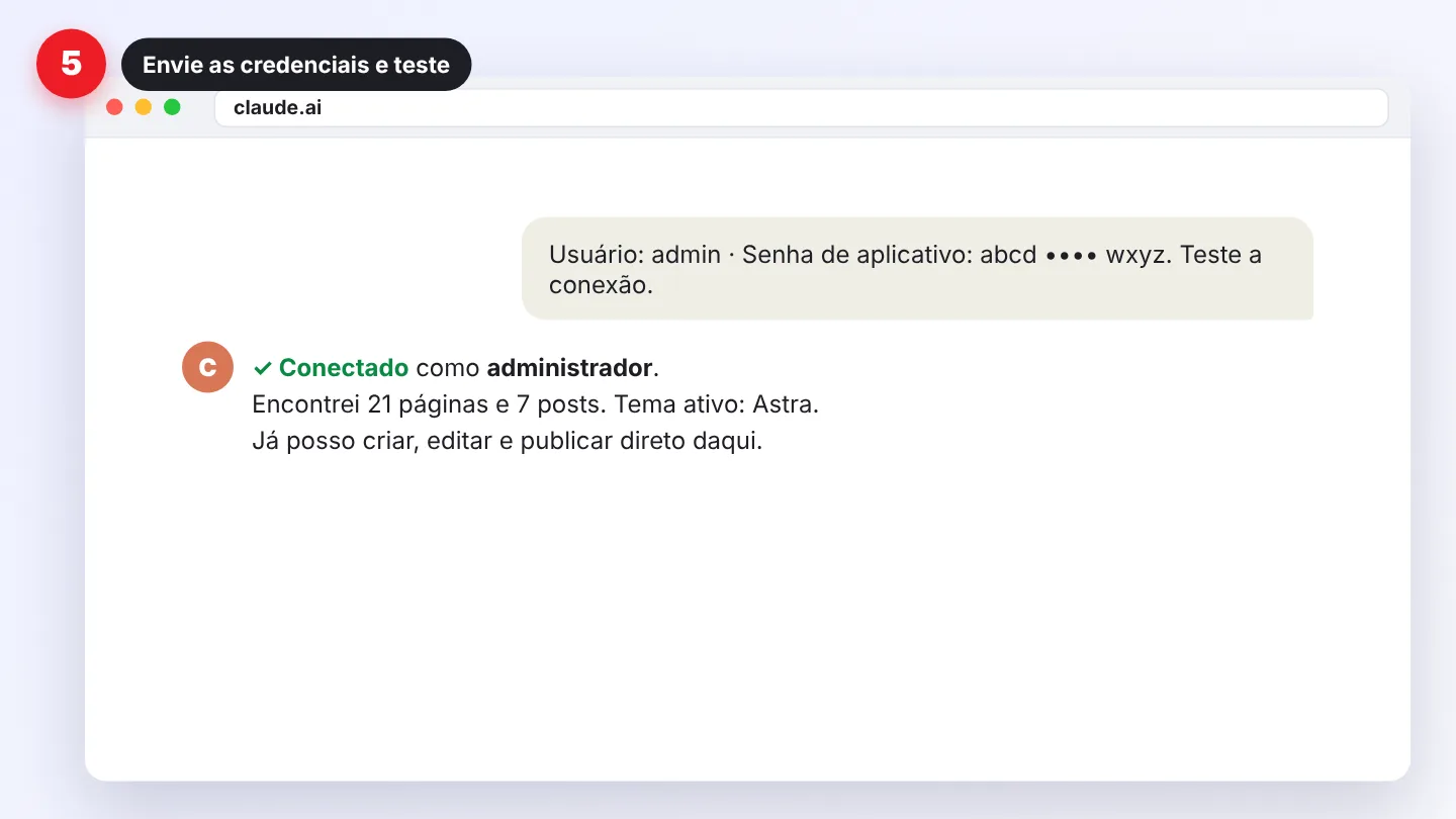 Passo 5 da API REST: enviar as credenciais ao Claude e testar a conexão