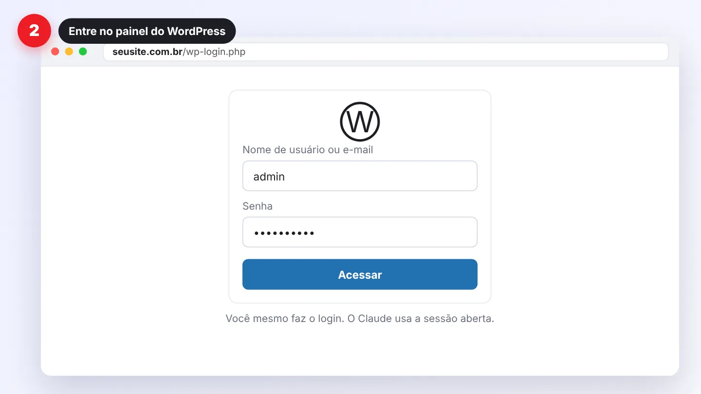 Passo 2 do navegador: fazer login no painel do WordPress