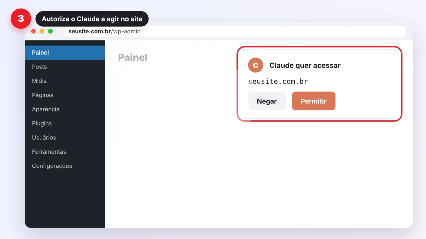 Passo 3 do navegador: permitir que o Claude acesse o site